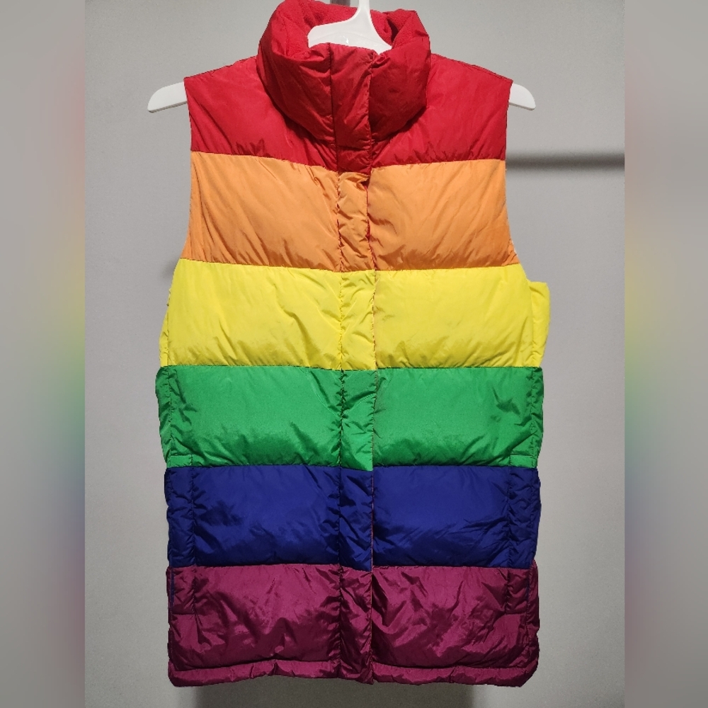 RARE Burberry Rainbow Stripe Down Filled Quilted Puffer Vest Concealed Zip S